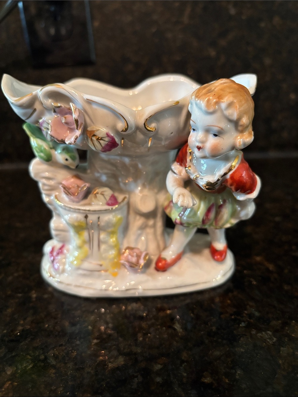 Porcelain Figurine Planter with Child Accent